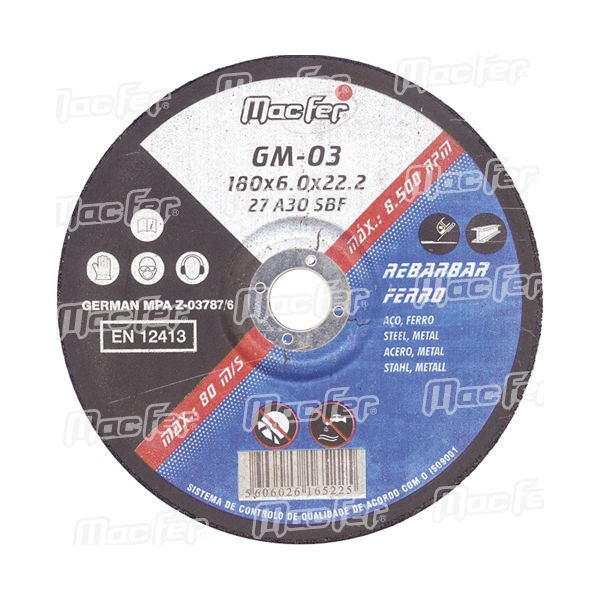 MACFER Disco Abrasivo Rebarbar Ferro Gm 230x6,0x22,23mm - 165.0023