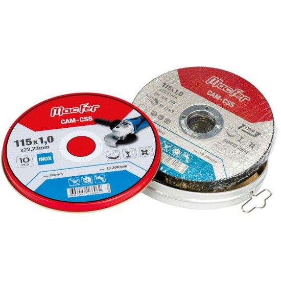Pack disco abrasivo corte inox CAM-CSS-10 115x1x22,23mm (10pçs) refª 166.0006 MACFER