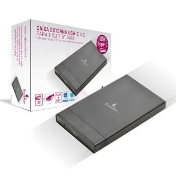 Blueray Caixa Externa 2.5" SATA USB Tipo-C Preto - CH25U40S5AB