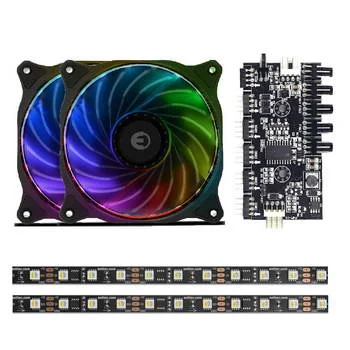 KIT 2X FAN RGB + 2X STRIPE RGB + CONTROLADOR RGB