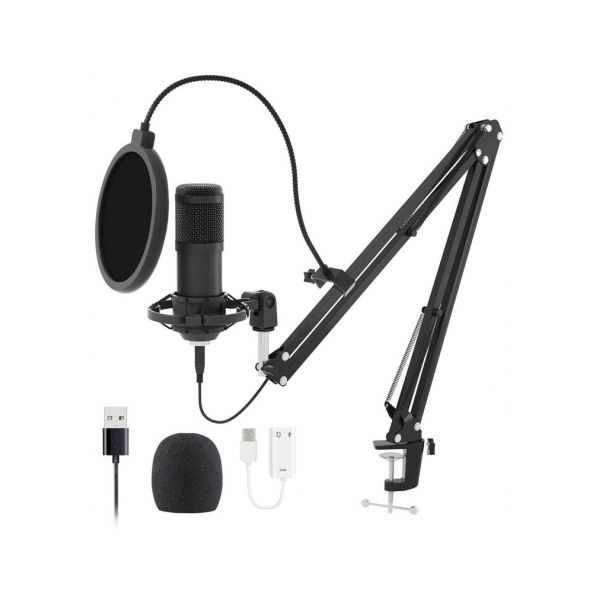 Ntech Conjunto Microfone Condensador XLR + USB Adapt + Stand + Filtro