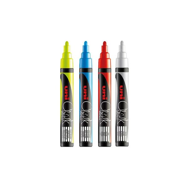 Uni Marcador Giz Chalk PWE-5M Blister 4 Cores