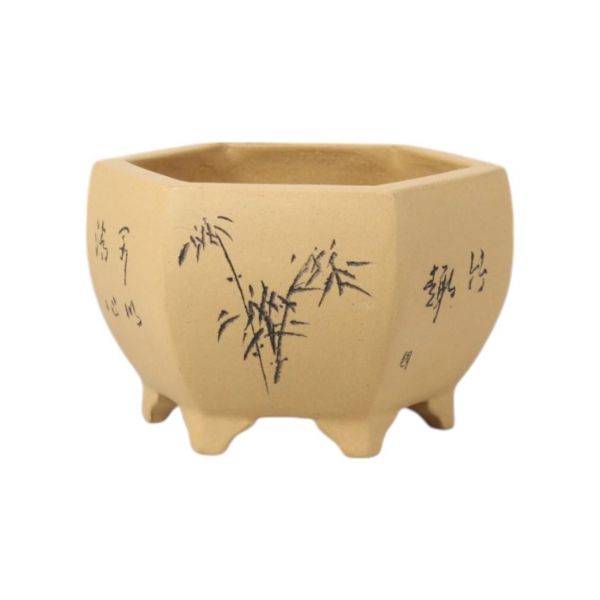 Luso Bonsai Vaso de Bonsai Hexagono 14*13*9 cm c/ Desenhos - Yixing - 06681