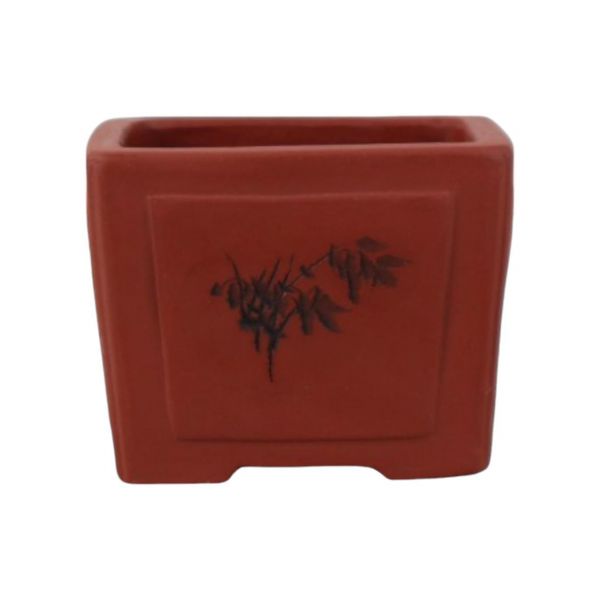 Luso Bonsai Vaso de Bonsai Cascata 13,5*13,5*10,5 cm c/Desenhos Sem Esmalte - Yixing - 06843