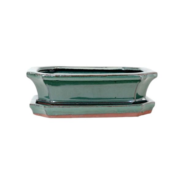 Luso Bonsai Vaso de Bonsai Rectangular + Prato 21*16*7 cm Verde - Yixing - 83834