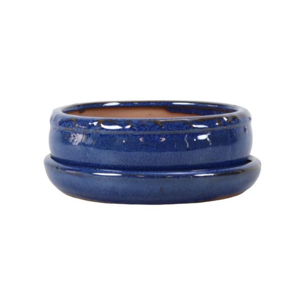 Luso Bonsai Vaso de Bonsai Redondo + Prtao 16*6 cm Azul - Yixing - 84372