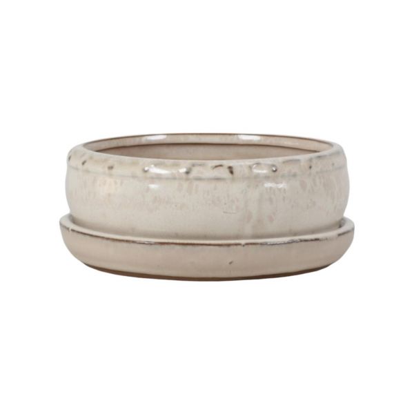 Luso Bonsai Vaso de Bonsai Redondo + Prato 16*6 cm Creme - Yixing - 84373
