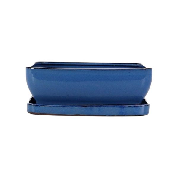 Luso Bonsai Vaso de Bonsai Rectangulatr + Prato 24,5*19*8 cm Azul - Yixing - 85392