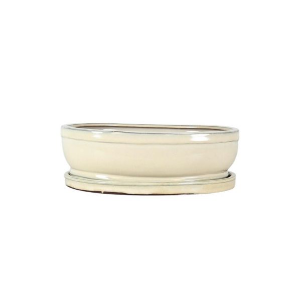 Luso Bonsai Vaso de Bonsai Oval + Prato 30,5*24,5*10 cm Creme - Yixing - 85443