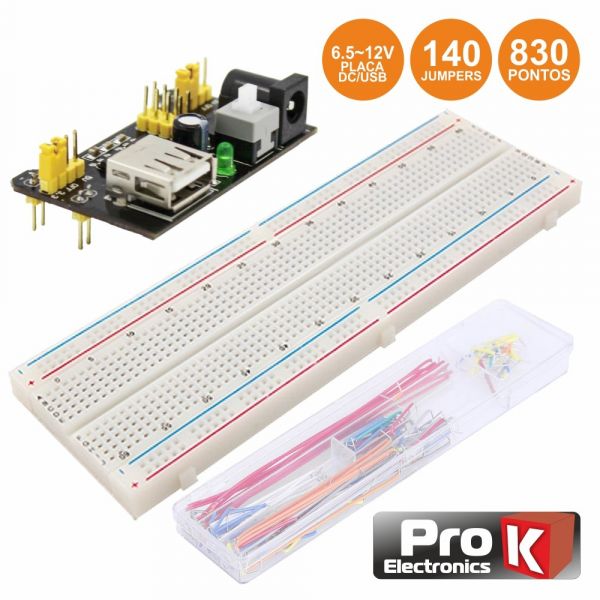Prok Electronics Placa de Ensaio Multifunções com 830 Pontos 140 Jumpers/dc - PKBB830J140DC