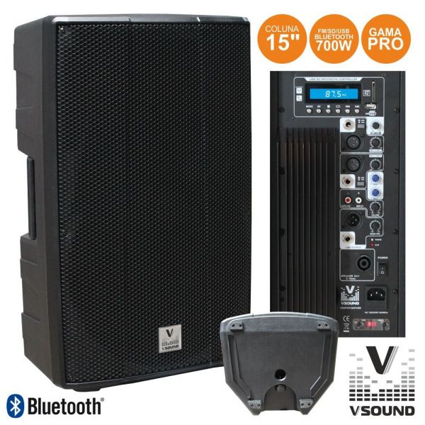 Vsound Coluna Amplificada Pro 15" Usb/Sd/Fm/Bluetooth 700w