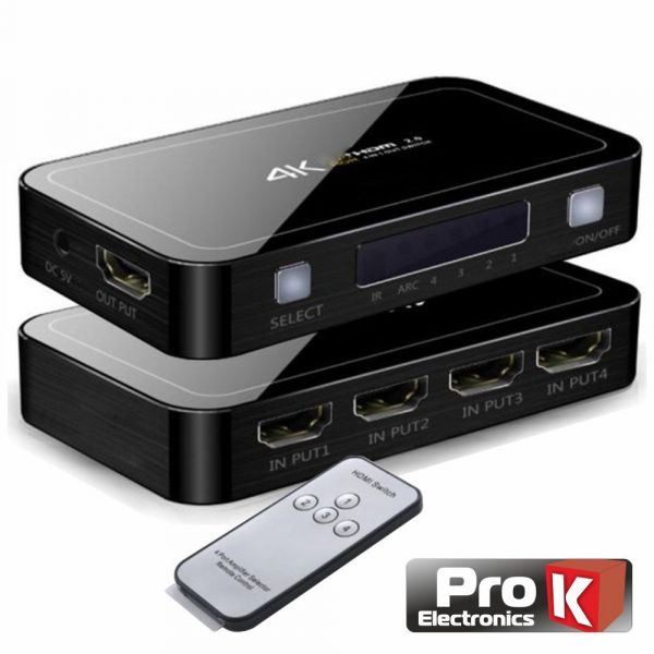 ProK Electronics Distribuidor Comutador Hdmi 4 Entradas 1 Saída Pip 4k