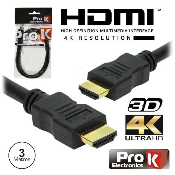 ProK Cabo Hdmi Dourado Macho / Macho 2.0 4k Preto 3m - CHDMI3U