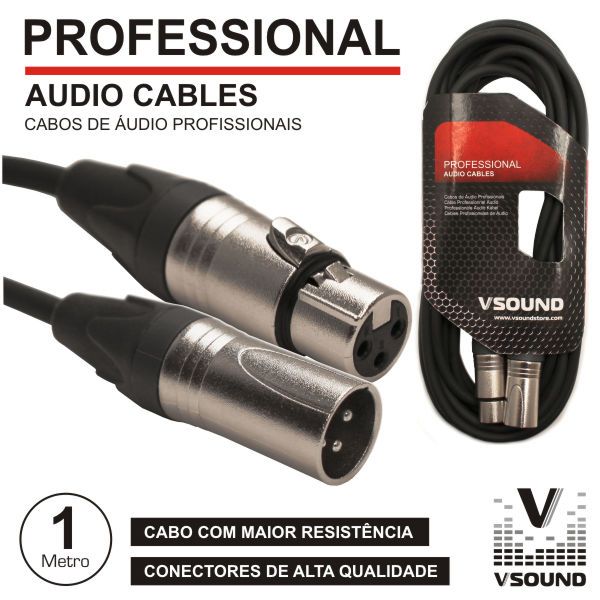 Vsound Cabo Pro Xlr 3P Macho / Xlr 3P Fêmea 1M - CPSN222-1