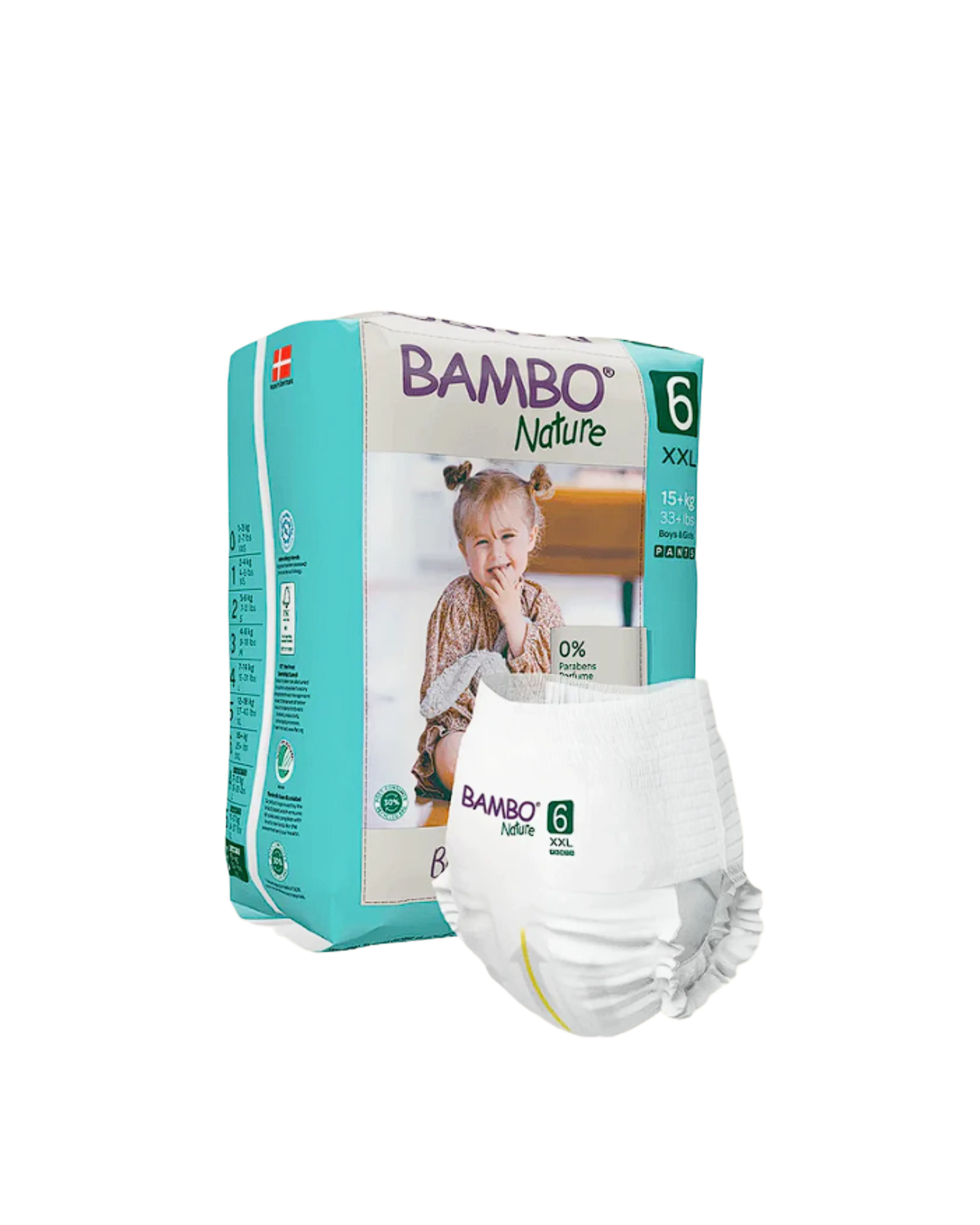 Fraldas Cueca Bambo Nature T6 +16 kg 18 unidades