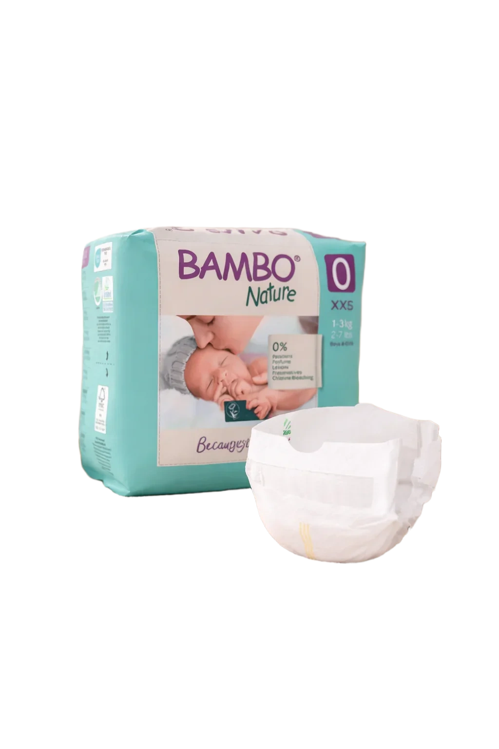 Bambo Nature Fraldas Tamanho 0 XXS (1-3Kg) 24 Unidades