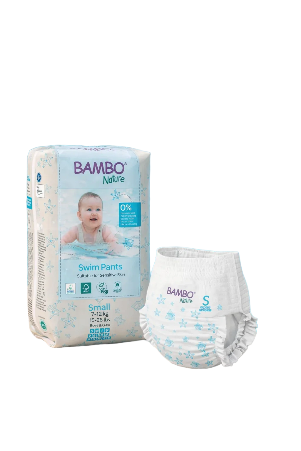 Fraldas de Banho Swim Bambo Nature - S (7-12 kg) 12 Unidades