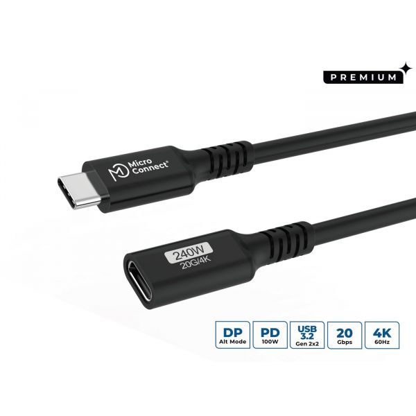 Microconnect USB3.2CC1EX Cabo USB-C para USB-C USB4 Gen 2x2 20Gbps 100W 1m Preto