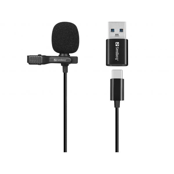 Sandberg Microfone de Lapela Streamer USB Clip Plug & Play