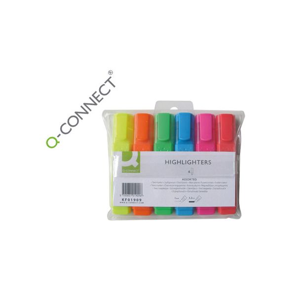 Q-connect 6 un. Marcadores Fluorescentes de Ponta Biselada - KF01909