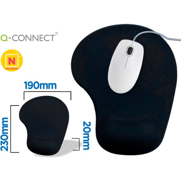 Q-connect Tapete para Rato com Apoio de Pulsos de Gel Preto