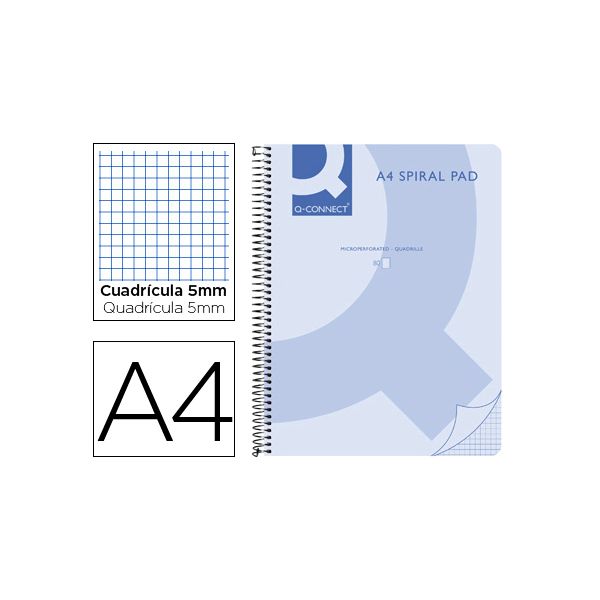 Q-connect Caderno Espiral Din-A4 80Fls 70 Gr. Quadriculado 5 mm. Ppleno. Azul - OFF043458CE