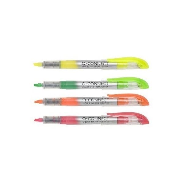 Q-Connect Marcador Fluorescente Ponta Biselada Tinta Líquida Cores Sortidas Bolsa 4 Unidades