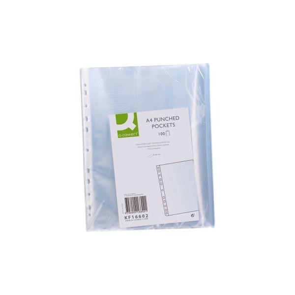 Q-Connect 100 un. Bolsas Catálogo A4 Multiperfurado 100mc Cristal - Caixa de 10 unidades