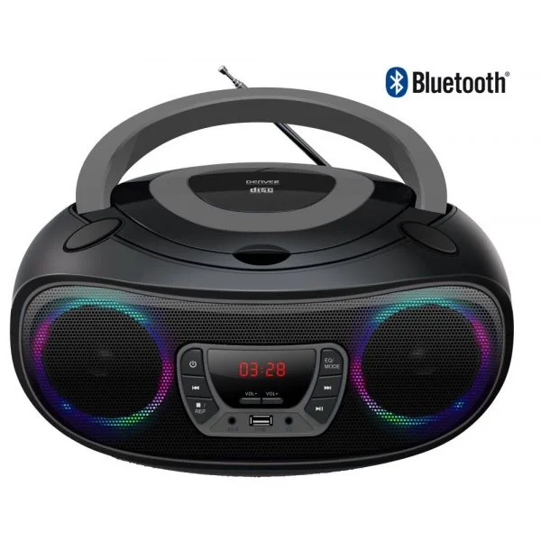 Denver Rádio FM 2x 2W c/ MP3/CD/USB/BLUETOOTH/AUX + Efeitos LED Preto
