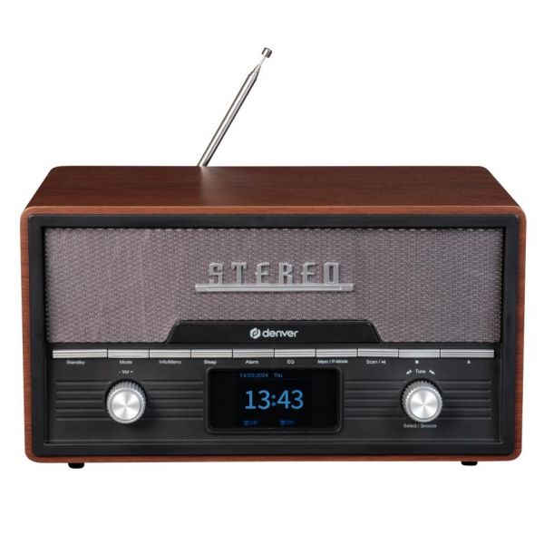 Denver Mini HiFi Leitor de CDs Portátil MDA-525DW com Bluetooth e Rádio DAB+ Madeira Escura