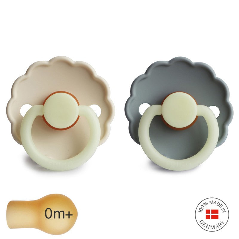 FRIGG Chupetas 0-6 meses Daisy Látex Night Cream/French Gray x2