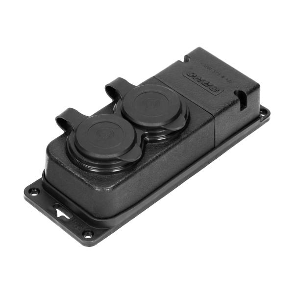 HEAVY-DUTY EXTENSION SOCKET, RUBBER, IP44, 2 SCHUKO SOCKETS,FLAME-RESISTANT CASING