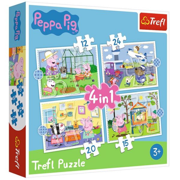 Trefl Puzzle 4 em 1 12-15-20-24 Peças Pepa Pig As Memórias das Férias