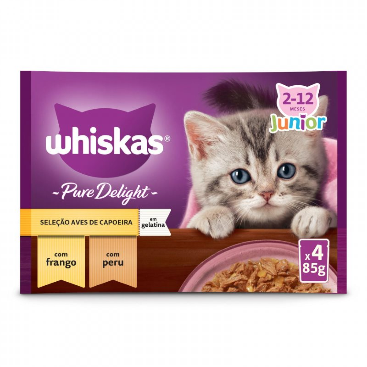 Whiskas Júnior Pure Delight 4x85gr Comida Húmida para Gatinhos - Campet