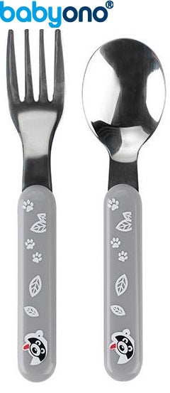 Baby Ono - Colher e garfo de aço inoxidável cinza