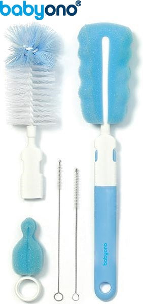 Baby Ono - Conjunto de escova para biberões e tetinas com pega removãvel e mini esponja azul