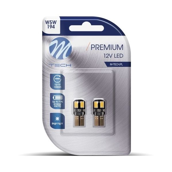 M-tech Blister 2x Lampadas T10/w5w 4 Leds Smd5730 12v Branco 6000k Canbus LB323W