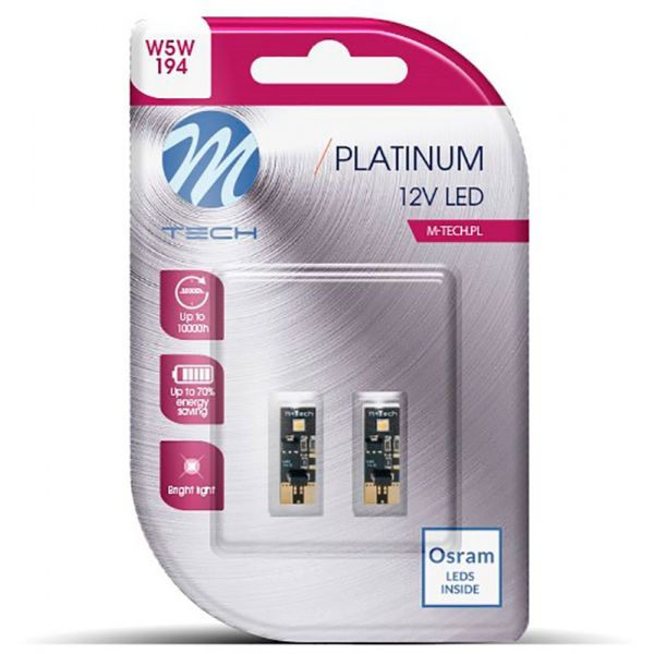 M-tech Kit 2 Lâmpadas LED W5W 12V/2W 2xHP 6000K Platinum 6000K - 16.LB802WO