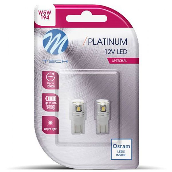 M-tech Kit 2 Lâmpadas LED W5W 12V/2.2W 10xSMD3014 6000K Platinum 6000K - 16.LB807WO