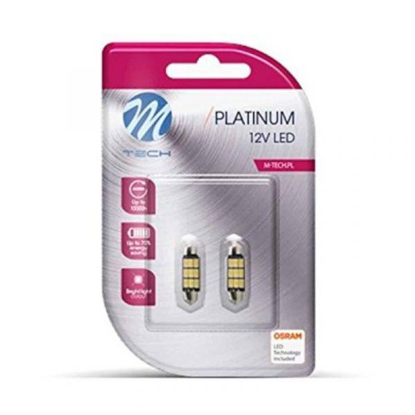 M-tech Kit 2 Lâmpadas LED C5W 12V/3.2W 36MM 9xSMD5630 6000K Platinum 6000K - 16.LB815WO