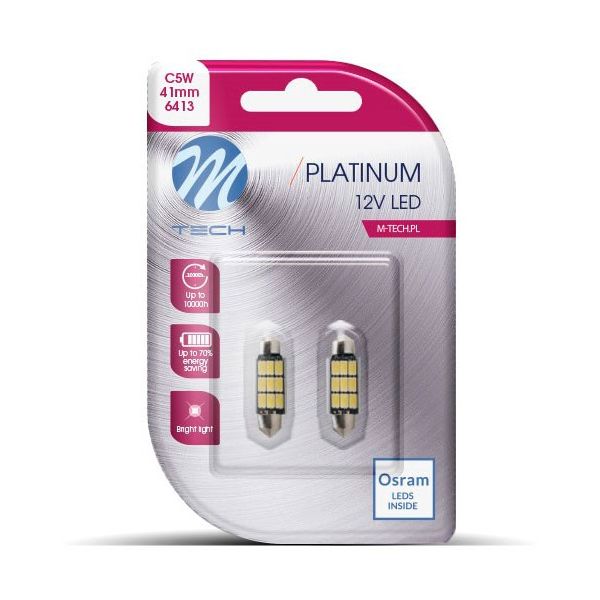 M-tech Kit 2 Lâmpadas LED C5W 12V/3.2W 41MM 9xSMD5630 3200K Platinum 3200K - 16.LB816WWO