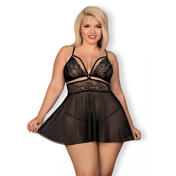 Obsessive Lingerie 838-Bab-1 Babydoll e Tanga Preta Tamanho XXL