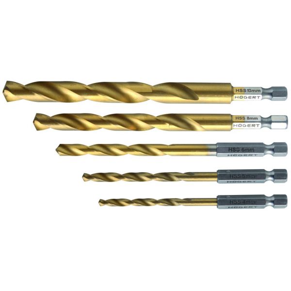 Hogert Conjunto de 5 Brocas Hss Ø4.0/5.0/6.0/8.0/10.0mm - HT6D180