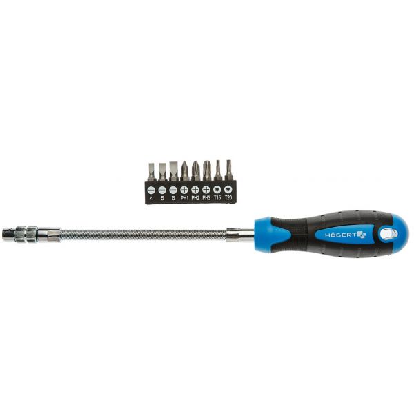 Hogert Chave de Fenda C/ Haste Flexível 215mm e 8 Bits - HT1S090