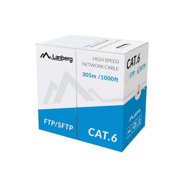 Lanberg LCF6-11CU-0305-S Cabo de Rede Cat.6 F/UTP Sólido CU CPR Fluke Aprovado 305 Metros Cinza