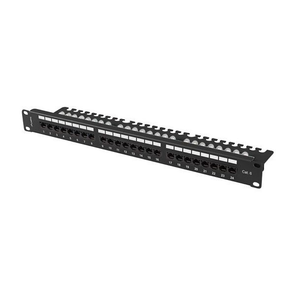Lanberg Patch Panel 24 Portas 1U 19" CAT.6 UTP com Organizador de Cabos Preto PPU6-1124-B