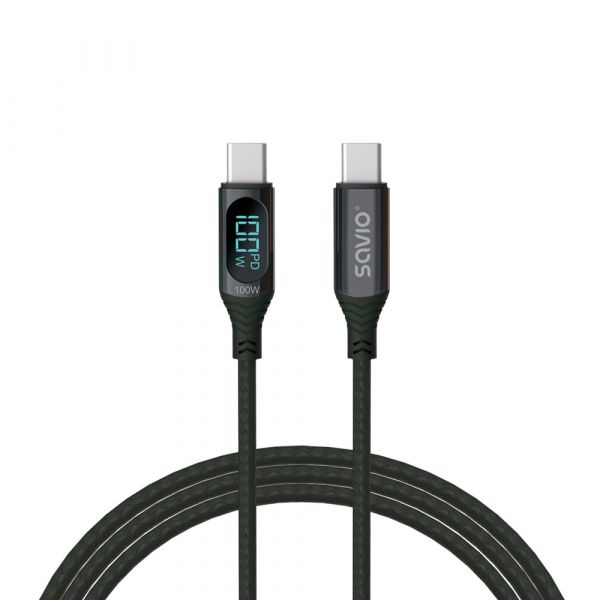 Savio CL-174 Cabo USB-C com Ecrã 100W 1m