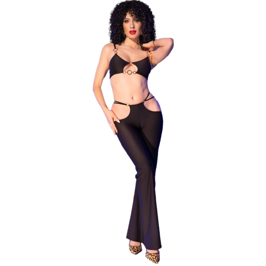 Chilirose – Cr 4851 Conjunto De Top E Legging Preto Com Acessórios Dourados M