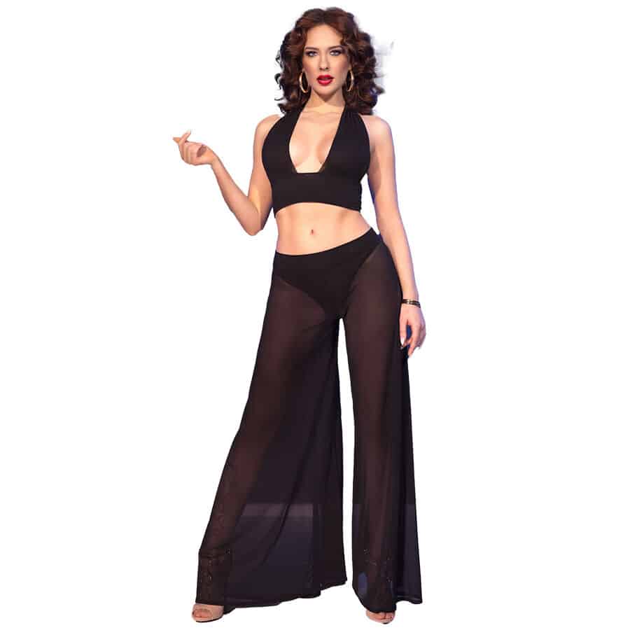 Chilirose – Cr 4857 Conjunto De Blusa E Calça Preta Tamanho G