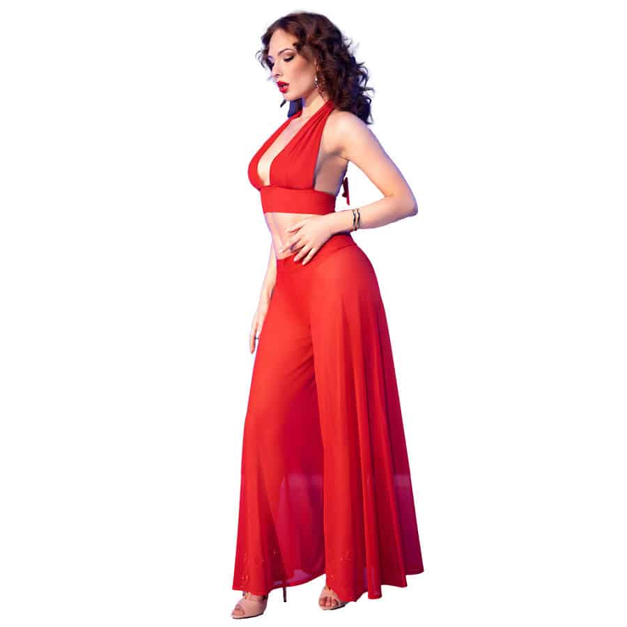 Chilirose – Cr 4857 Conjunto De Blusa E Calça Vermelha Tamanho Gg